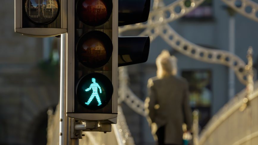 Pedestrian crossing at green man light